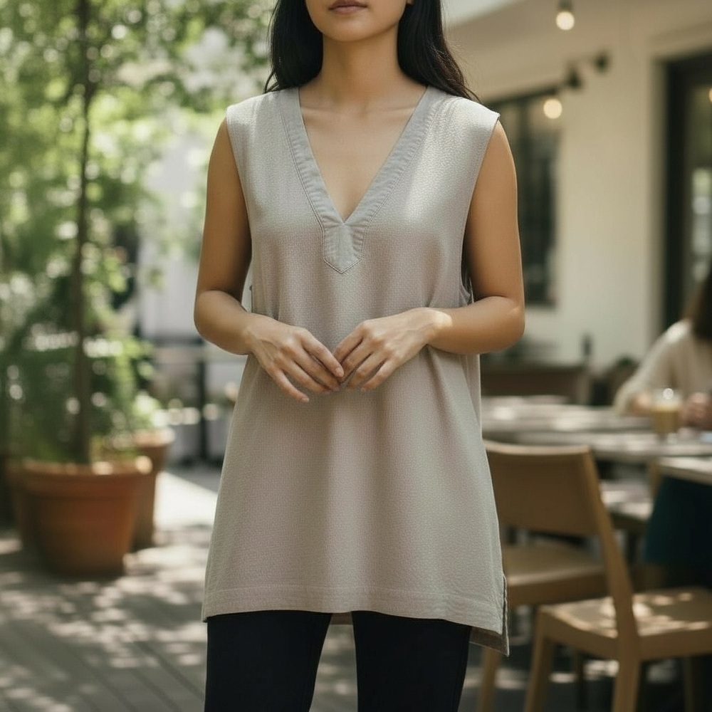 🌿 By Together Taupe V-Neck Sleeveless Tunic – size medium